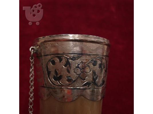 ANTIQUE IMPERIAL RUSSIAN HAND MADE SILVER 84 & NIELLO HUNTING HORN DRINKING CUP.