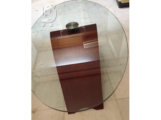 Coffee table (τραπέζι σαλονιού) γυαλί και ξύλο καρυδιάς