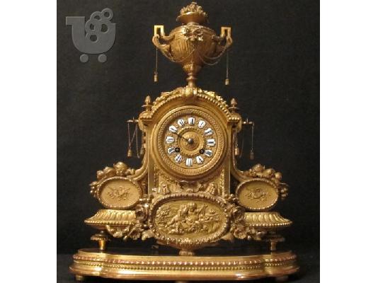 PoulaTo: 19ος αιώνας, γαλλικό ρολόι, μουσειακή ποιότητα, με ξεχωριστή βάση, φαίνεται επιχρυσωμάνη. Ύψος 45εκ.