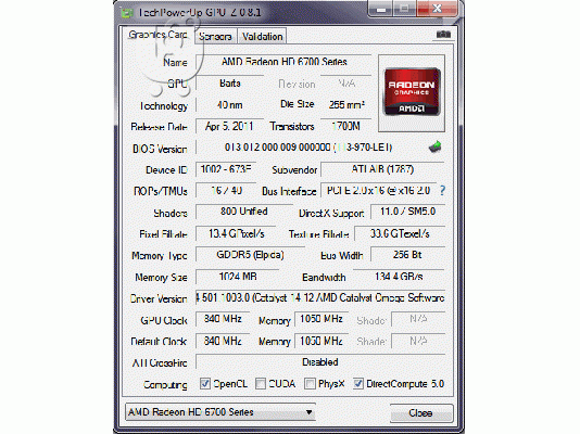 Powercolor AMD Radeon HD6790 1GB GDDR5 PCI Express x16, DirectX 11.1, HDMI