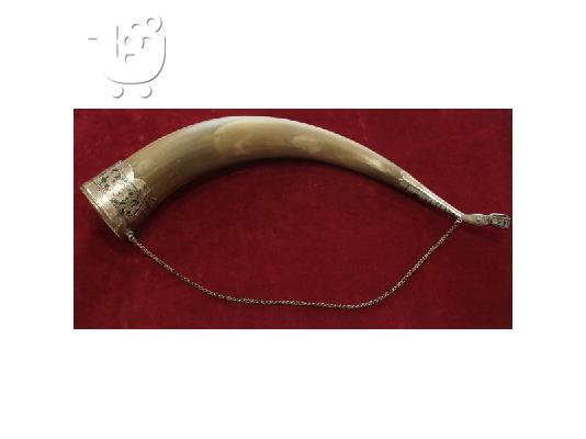 ANTIQUE IMPERIAL RUSSIAN HAND MADE SILVER 84 & NIELLO HUNTING HORN DRINKING CUP.