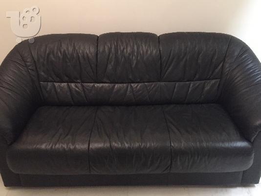 PoulaTo: Δερμάτινος μαύρος τριθέσιος καναπές