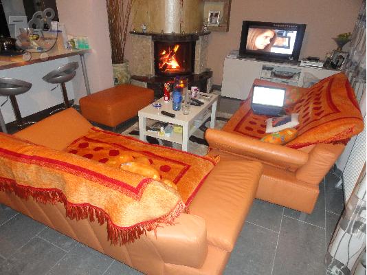 PoulaTo: Γερμανικoς καναπές 3-2-με κάθισμα ρυθμιζόμενο δερμάτινο πορτοκαλί