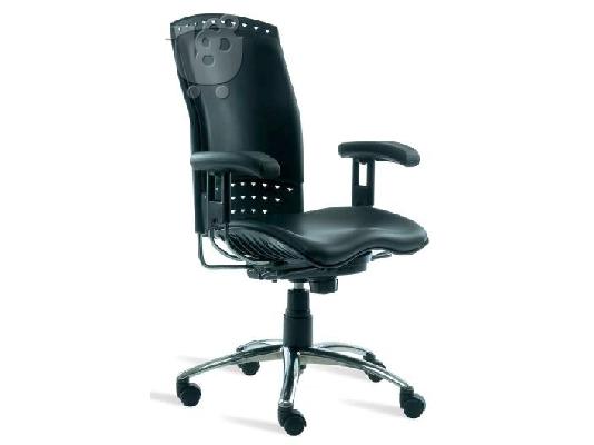 PoulaTo: Καρέκλα γραφείου ΔΡΟΜΕΑΣ EPSILON, Δερμάτινη, Χρώμα δέρματος μαύρο, Τροχήλατη.
