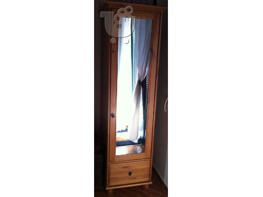 Ντουλάπα ξύλινη με καθρέπτη, 5 ράφια & 1 συρτάρι