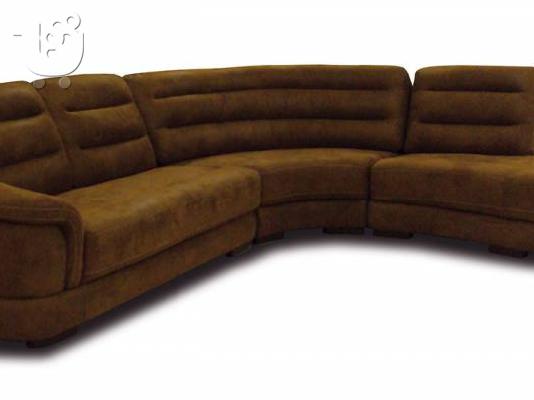 Γωνιακός καναπές, ύφασμα καφέ αλέκιαστο