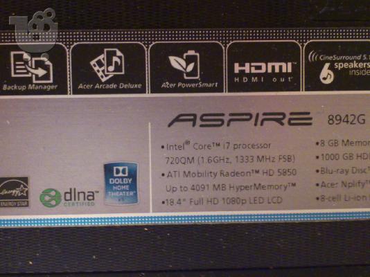 Πωλείται laptop Acer Aspire AS8942G-728G100Bn + πολλά δώρα