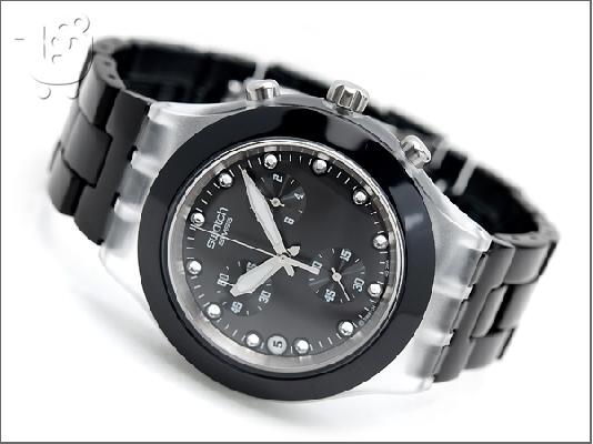 PoulaTo: Πωλείται ελαφρώς μεταχειρισμένο Unisex Swatch Swiss black dial chronograph