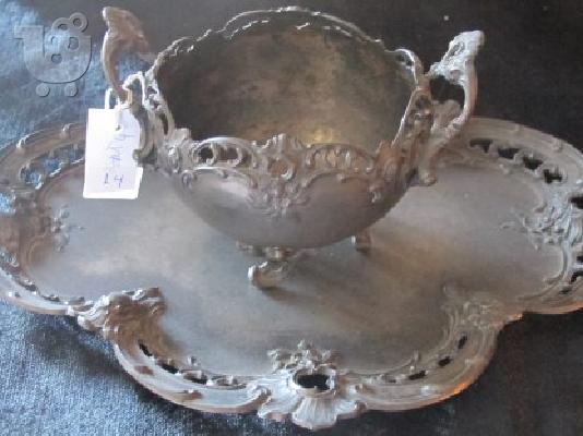 PoulaTo: Σετ art nouveau φλυτζάνι με δισκάκι, σε μέταλλο pewter.