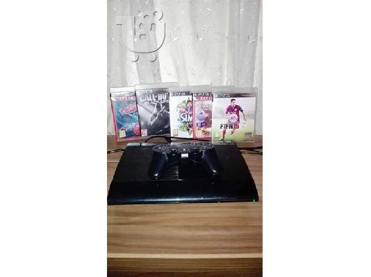PoulaTo: PlayStation 3 SuperSlim 500 GB + 5 paixnidia + mic
