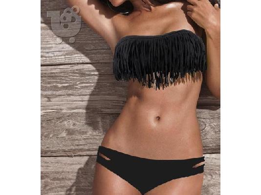 Bikini Tassel PAD Bandeau Fringe Size M/L White