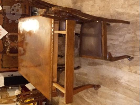 Πωλείται  τραπεζαρία χειροποίητη αντίκα με 6 καρέκλες  δεκαετίας του 50 s!...