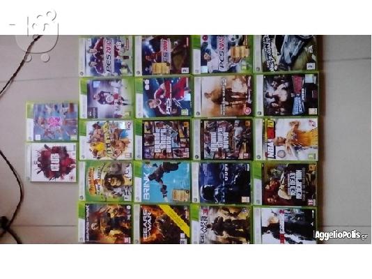 xbox 360 με 3 χειριστηρια και 22 παιχνιδια