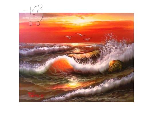PoulaTo: Πίνακας ζωγραφικής (Sunset in Greece) Oil Painting on canvas