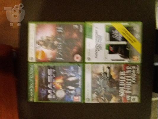 XBOX 360 4GB + χειριστηριο + τηλεκοντρολ + παιχνιδια