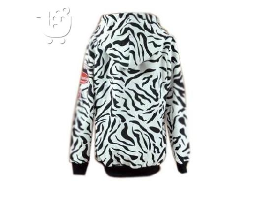 Hoodie Black/White Print Jacket Size Small