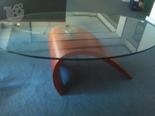 Coffee table (τραπέζι σαλονιού) γυαλί και ξύλο καρυδιάς