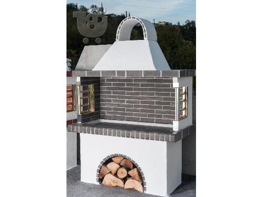 Ψησταριές κήπου - Barbecue garden – барбекю με γκρι – μαύρο πυρότουβλο, code 0113 SXISTOLI...