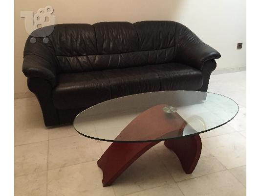 Coffee table (τραπέζι σαλονιού) γυαλί και ξύλο καρυδιάς
