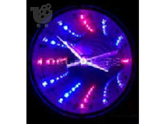 PoulaTo: Ρολόι τοίχου με leds,  με καθρέπτη σαν ρολόι  σήραγγας χρόνου ( ειδικό εφε με  leds με βάθος)