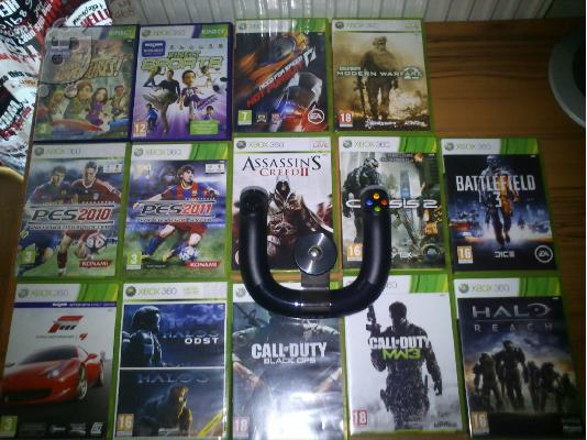 Xbox 360 Elite 120gb + Kinect + Microsoft Wireless speed wheel + 15 Games