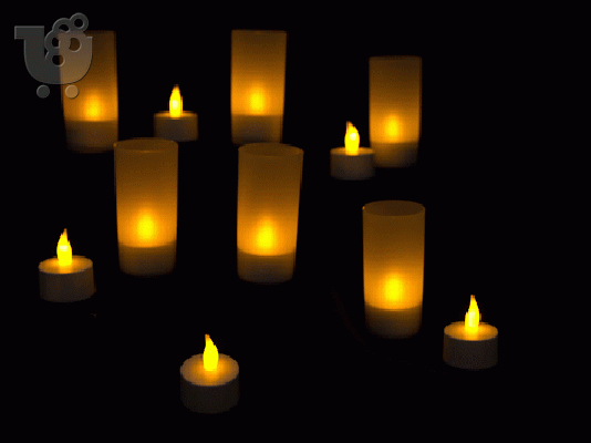 12 Επαναφορτιζόμενα Led Κεράκια Με Ποτηράκια