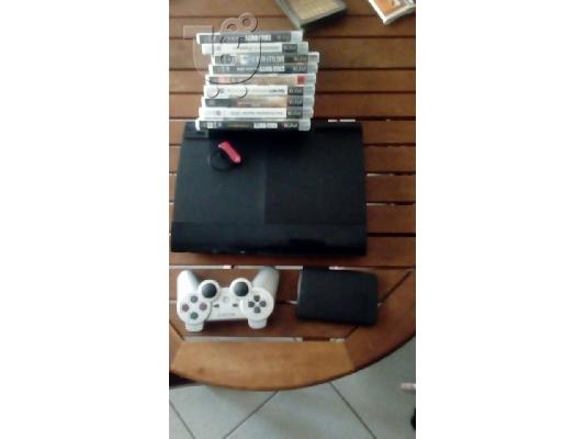 PoulaTo: PS3 SUPER SLIM 12GB +ΕΞΩΤΕΡΙΚΟΣ ΣΚΛΗΡΟΣ,BLUETOOTH,8 GAMES
