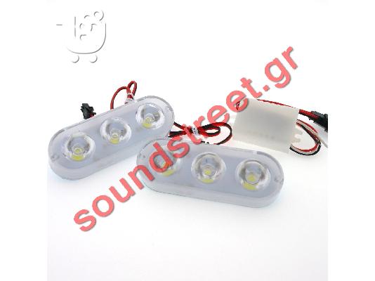 PoulaTo: LED DRL Φώτα ημέρας Strobe 2x3Watt Λευκό Φως 