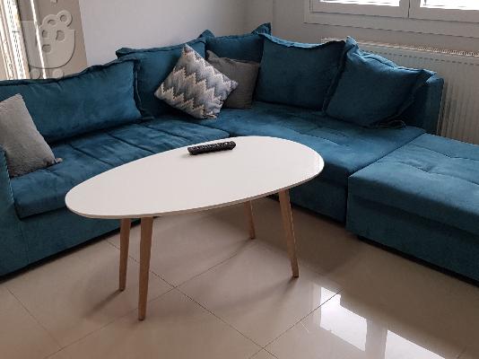 Καναπές γωνιά 2,40χ1,75 και σκαμπό καναπέ 75χ75 και τραπέζι σαλονιού 1,05χ60...