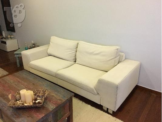 PoulaTo: ΚΑΝΑΠΕΣ ΔΕΡΜΑ ΚΑΣΤΟΡΙ  off white 3θέσιος