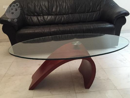 Coffee table (τραπέζι σαλονιού) γυαλί και ξύλο καρυδιάς
