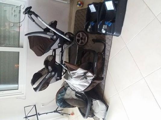 PoulaTo: καροτσι δυδιμων pegperego 3se1  με καθισματακια αυτοκινητου και τις  βασεις τους