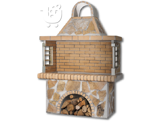 PoulaTo: Ψησταριές κήπου - Gartengrill - Barbecue garden - BBQ - με κίτρινη πέτρα και κίτρινο τούβλο, CODE 0106 SXISTOLITHOS