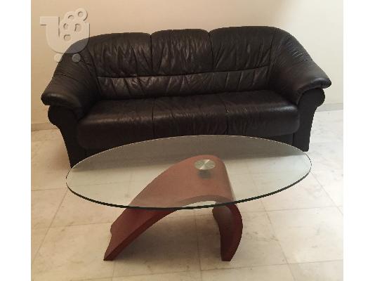 PoulaTo: Coffee table (τραπέζι σαλονιού) γυαλί και ξύλο καρυδιάς