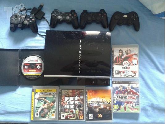 PoulaTo: Sony PlayStation 3 80 GB Piano Black Console με 4 χειριστηρια και 6 παιχνιδια