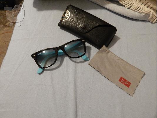 Πωλούνται γυαλιά ηλίου Ray ban Wayfarer Μαύρα με γαλάζιο εσωτερικό...