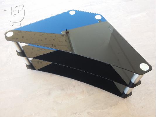 PoulaTo: TEMPERED GLASS 3 SLOTS ALUMINIUM TV TABLE