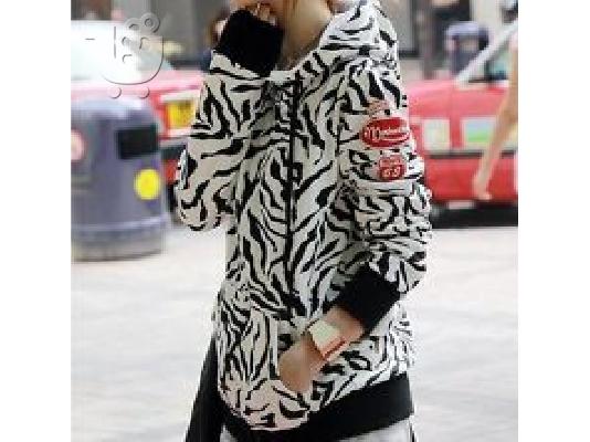 Hoodie Black/White Print Jacket Size Small