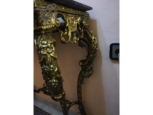 μπρούτζινη χειροποίητη σκαλιστή κονσόλα, τραπεζάκι και ομπρελοθήκη...