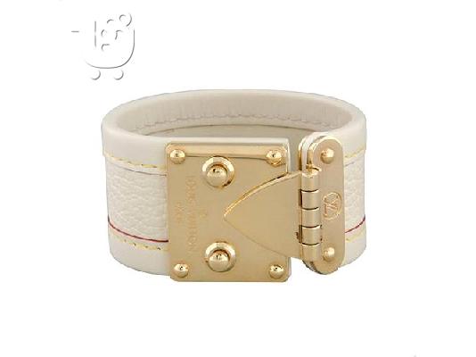 PoulaTo: LOUIS VUITTON Chèvre Suhali S Lock Bracelet Small Blanc White