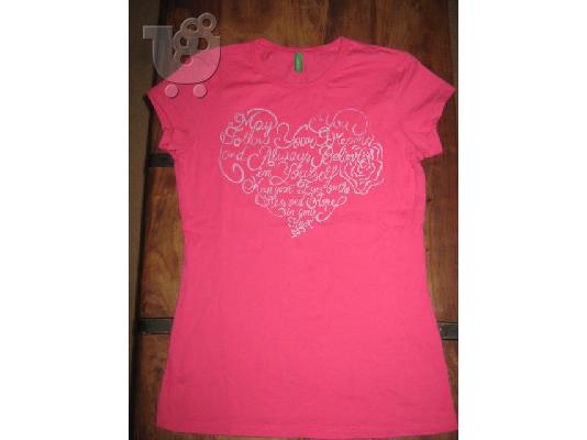 PoulaTo: benetton φουξια μπλουζακι με ασημενια γραμματα για κοριτσι 8-10 ετων 0534